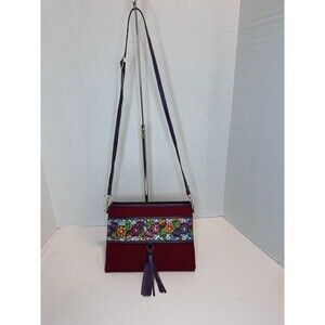 Floral‎ Embroidered Guatemalan Purse Red Corduroy Cross Body